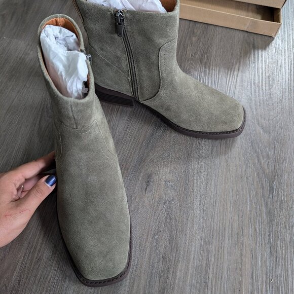 Lucky Brand Kazey Ankle Boot Suede Martini Green Sz8 - Picture 6 of 9